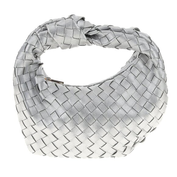 Urban Expressions Silver Faux-Leather Tracy Woven Hobo Purse Vegan Handbag - Picture 1 of 5